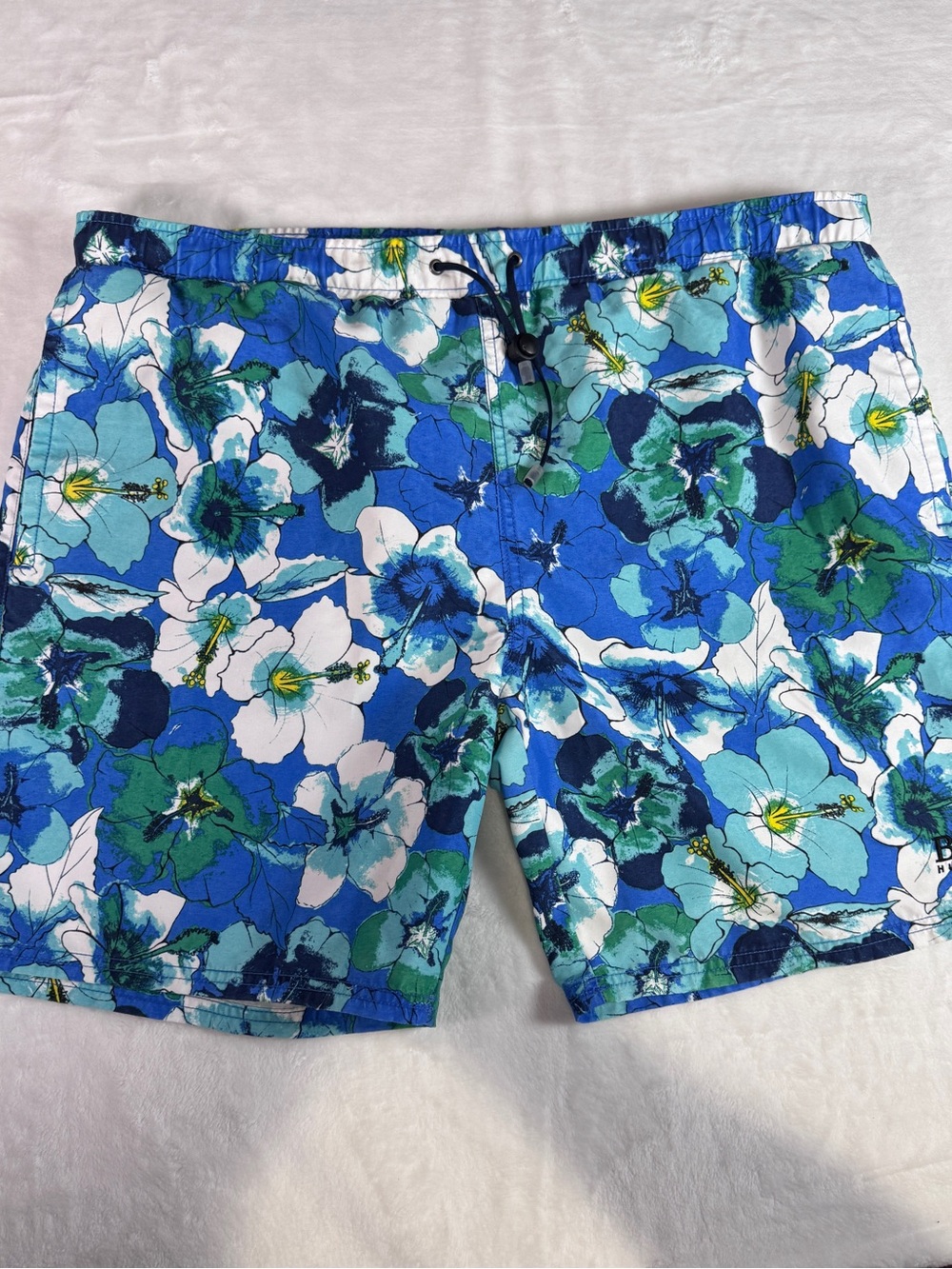 BOSS Hugo Boss Men’s Floral Swim Trunks Blue Hibiscus Print Size Large